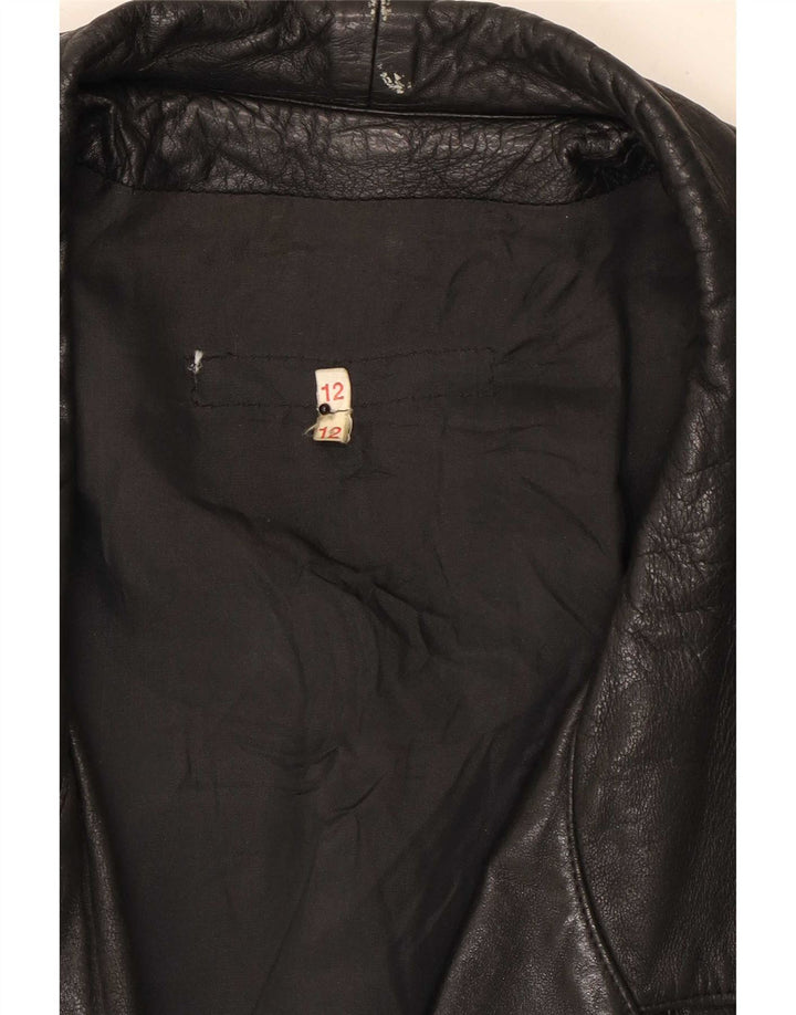 Vintage damski płaszcz skórzany oversize UK 12 średni czarny