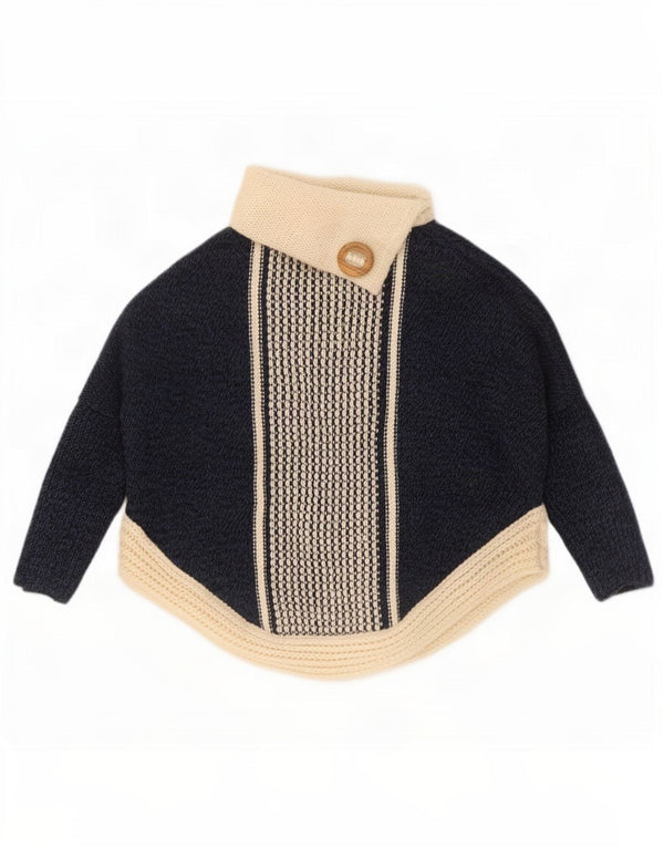 Vintage damski sweter z golfem UK 14, średni granatowy, blok kolorów