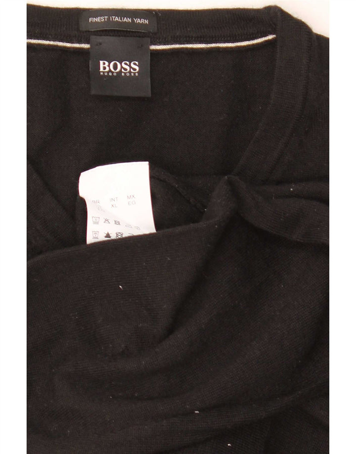 Męski sweter z dekoltem w kształcie litery V Hugo Boss XL, czarna dziewicza wełna