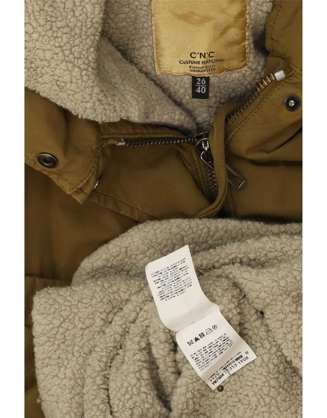 Vintage damska kurtka Sherpa Parka z kapturem, EU 40, średnia bawełna khaki