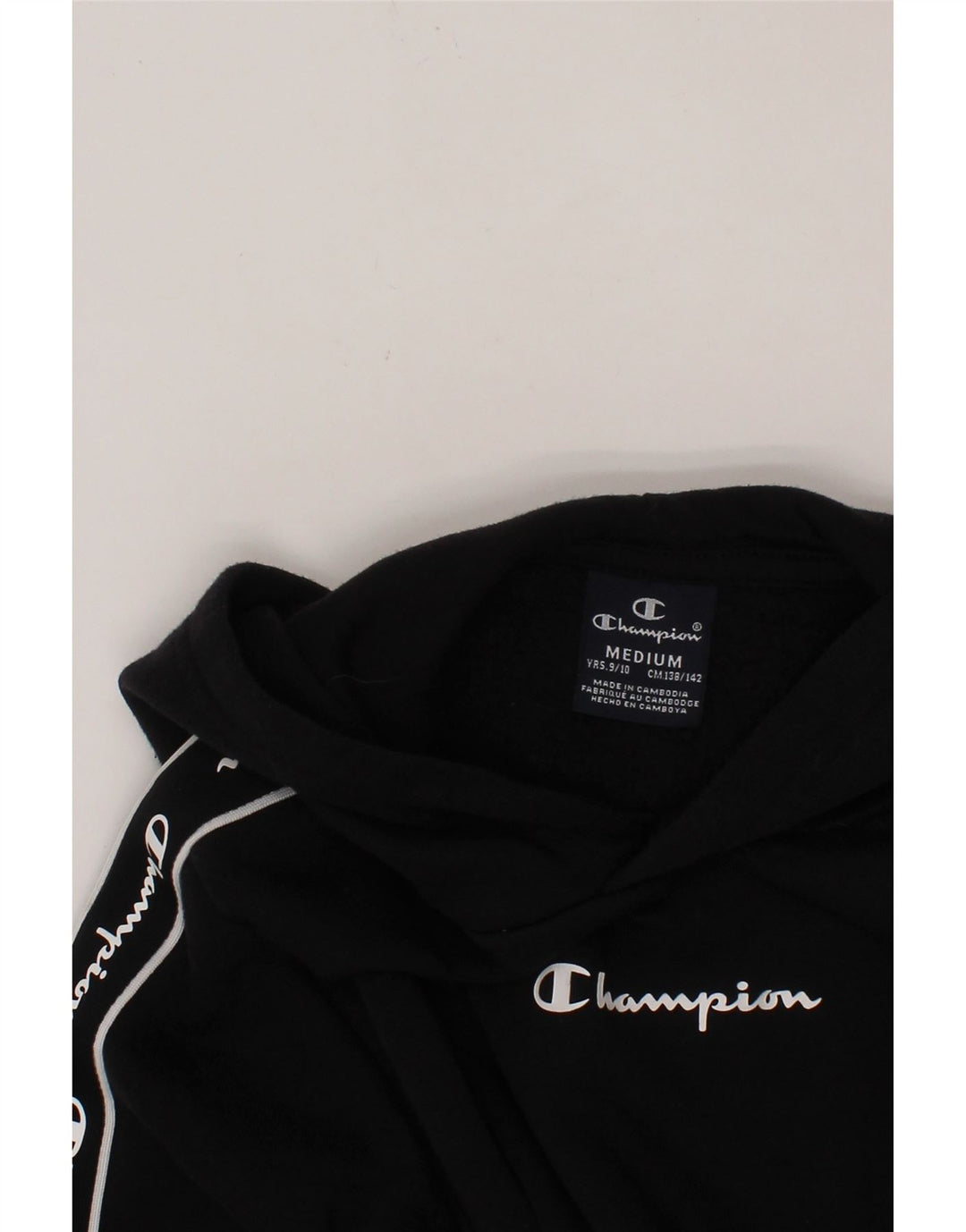 CHAMPION Boys Graphic Hoodie Jumper 9-10 Years Medium Black