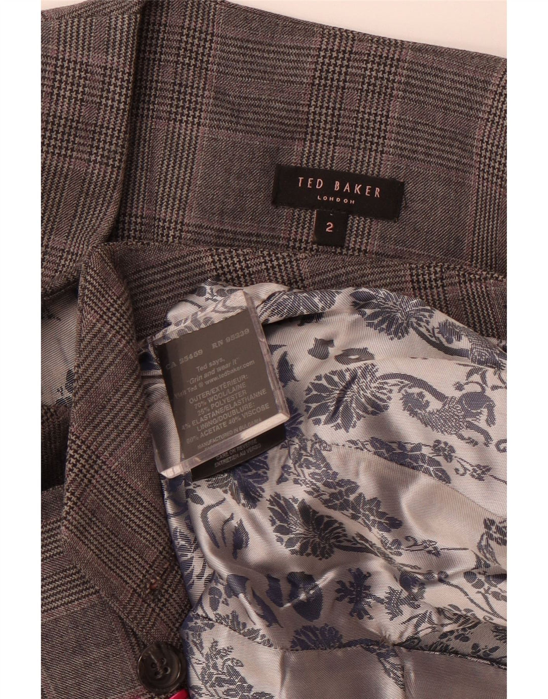 Damska kamizelka dwurzędowa TED BAKER, rozmiar 2, mała, wełniana w szarą kratę