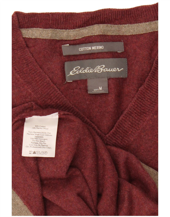 Męski sweter Eddie Bauer z dekoltem w kształcie litery V, średniej wielkości bordowy bawełniany
