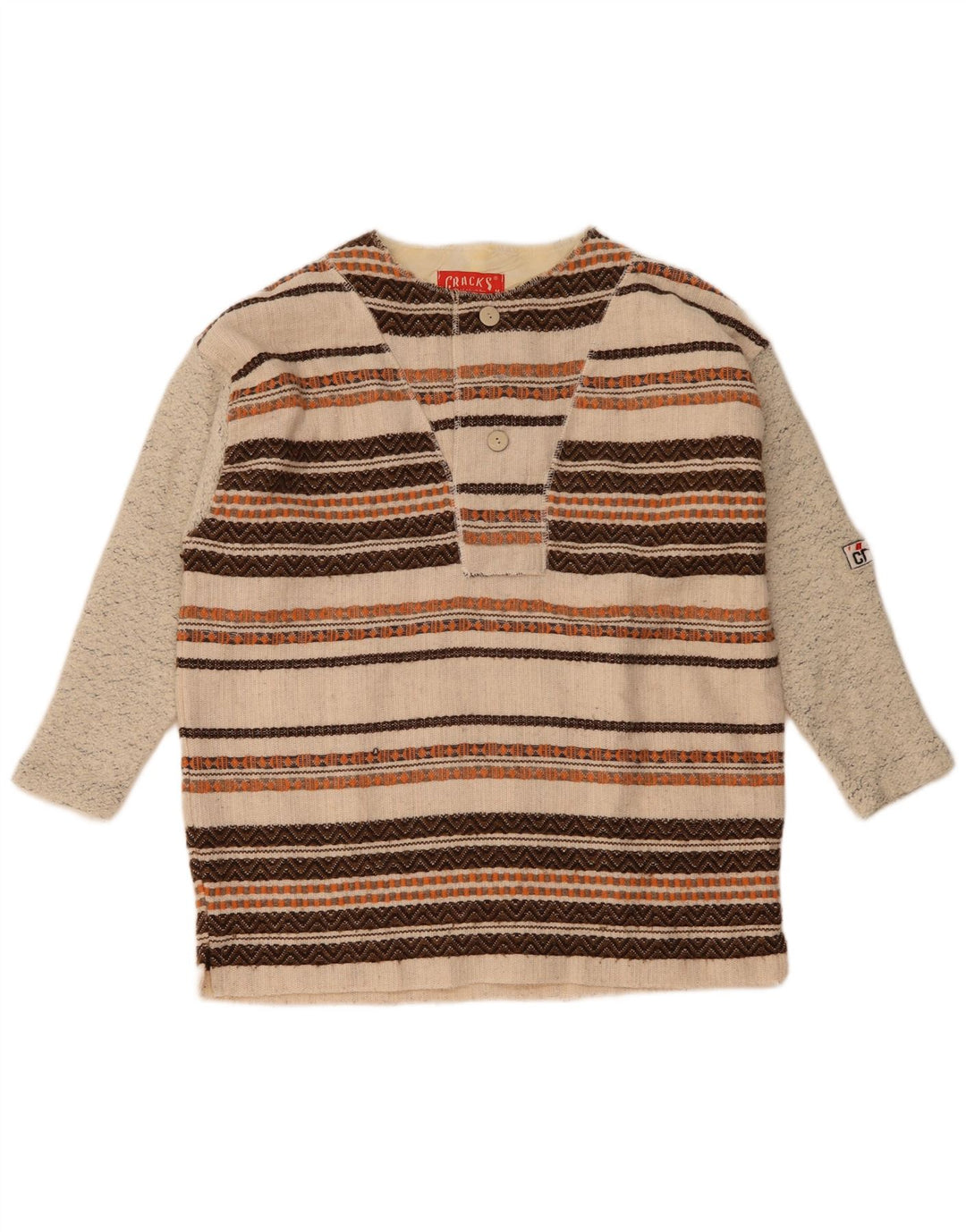 Męski sweter w stylu vintage, zapinany na guziki i dekolt w 3/4, w średnie beżowe paski
