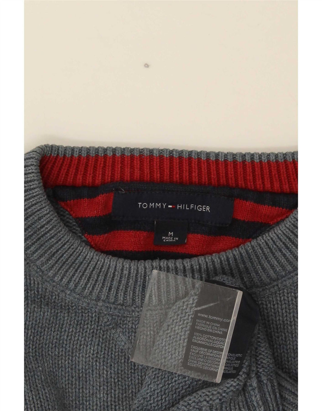 Męski sweter z okrągłym dekoltem Tommy Hilfiger, średnioszary, bawełniany