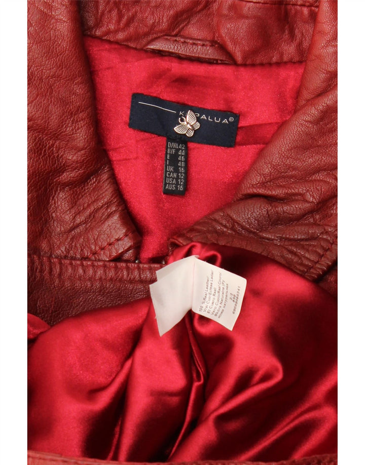 Kurtka skórzana damska Kapalua UK 16, duża, bordowa skóra