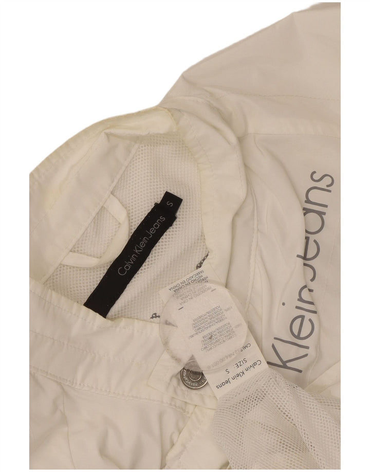 Damska kurtka przeciwdeszczowa Calvin Klein Jeans Graphic UK 10, mała, biała, poliestrowa