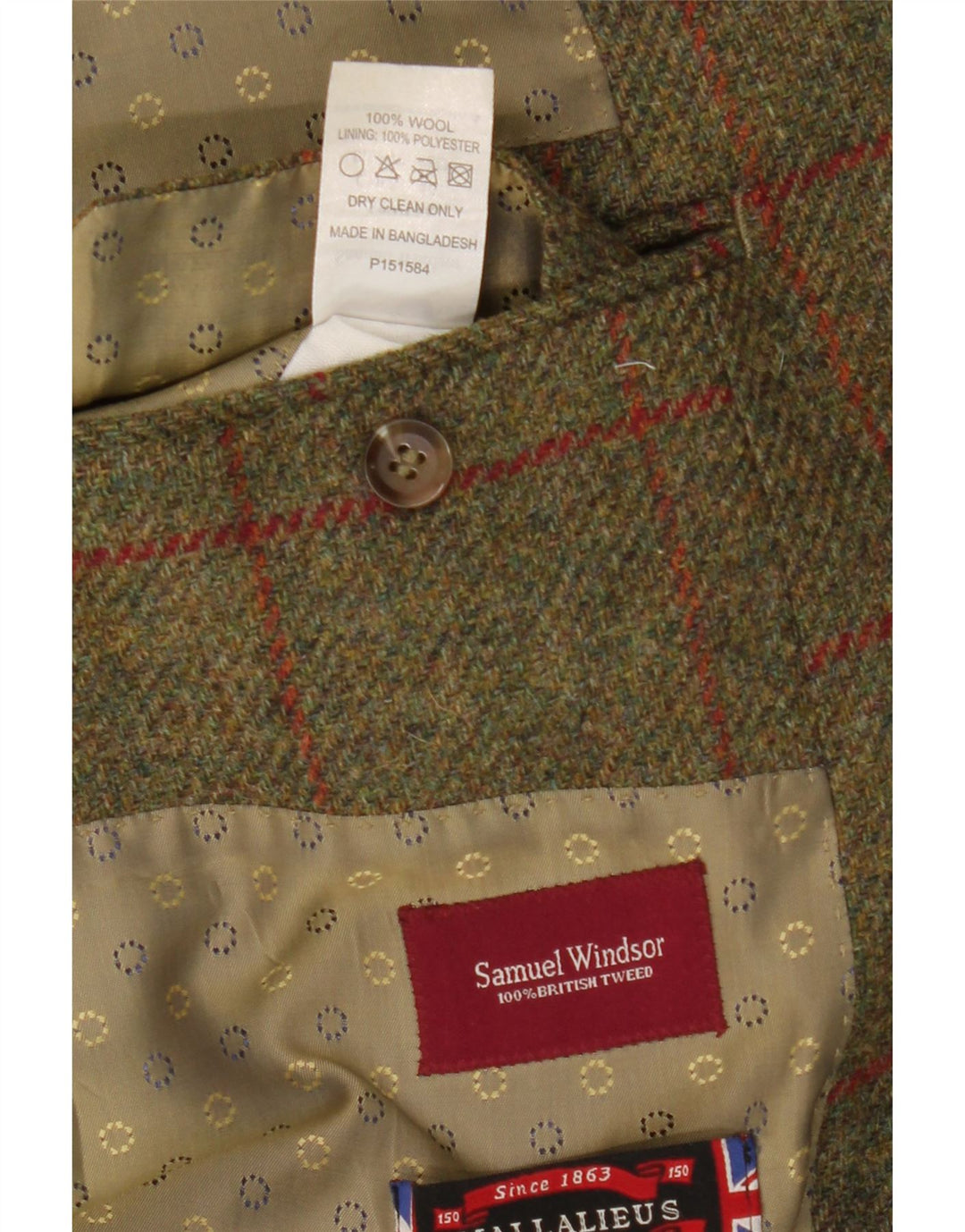 Samuel Windsor Męska marynarka zapinana na 2 guziki UK 46 3XL Khaki Wełna w kratkę
