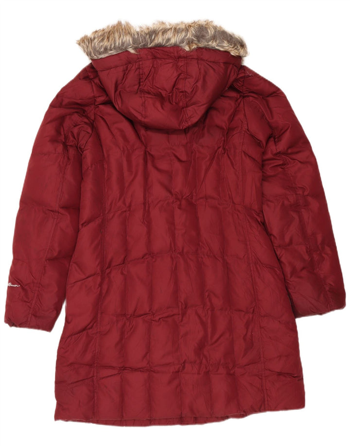 Damski ocieplany płaszcz z kapturem Eddie Bauer UK 14, średni bordowy poliester