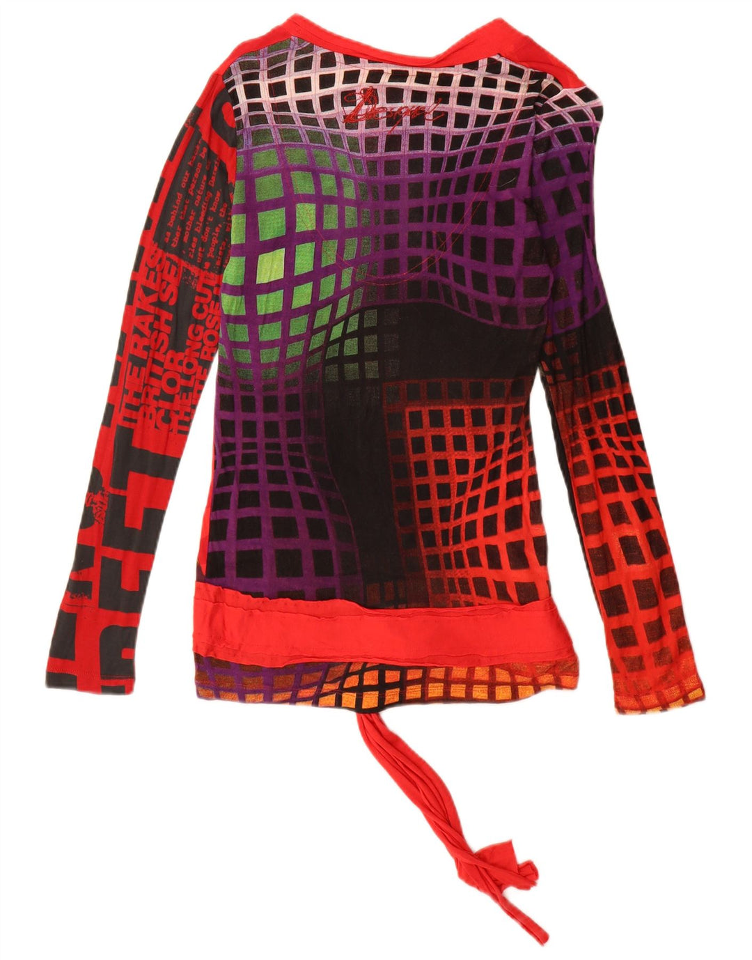 Damski top graficzny Desigual z długim rękawem UK 12, średni czerwony, wiskoza