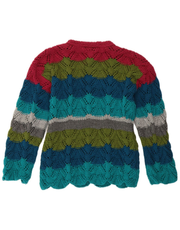 Sweter damski z okrągłym dekoltem w stylu vintage, UK 14, średnie, wielokolorowe paski