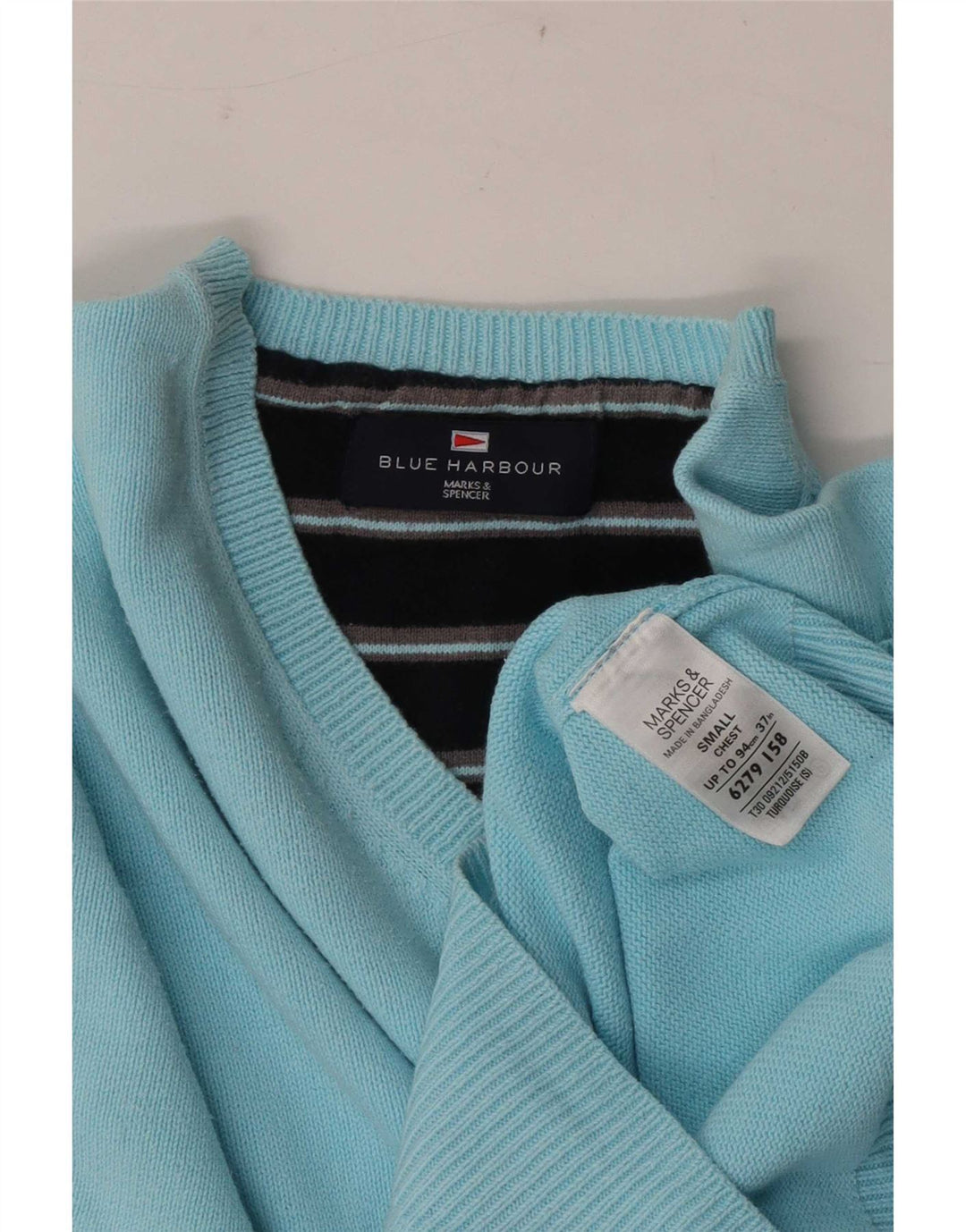 Męski sweter Marks & Spencer Blue Harbor z dekoltem w kształcie litery V, mały, turkusowy