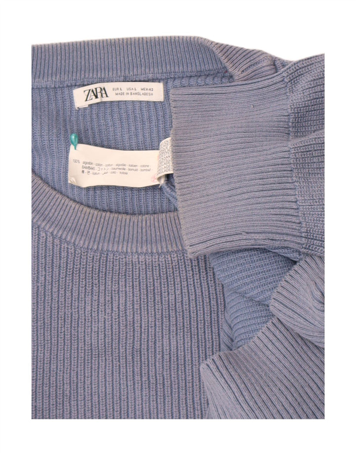 Męski sweter z okrągłym dekoltem Zara, duży, niebieski, bawełniany