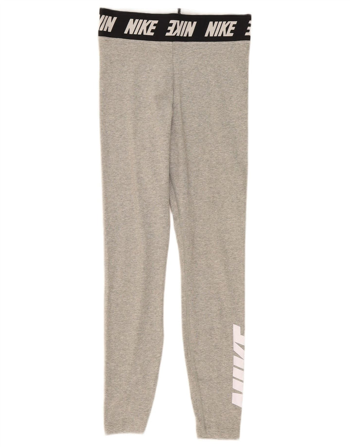 Damskie legginsy Nike Graphic UK 8, małe, szare, bawełniane z blokami kolorów