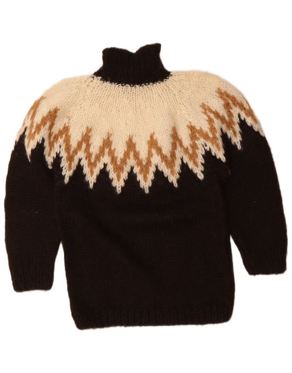 Sweter damski w stylu vintage z golfem UK 20 2XL Czarna wełna z blokami kolorów