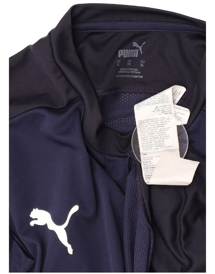 T-shirt męski Puma, top XL, granatowy, poliester z blokami kolorów