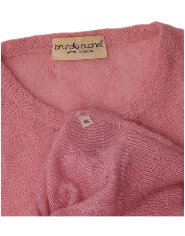 Damski sweter z wycięciem pod szyją Brunello Cucinelli IT 46, duży, różowy