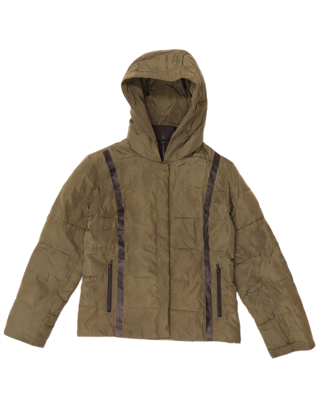 Damska wyściełana kurtka z kapturem Jack Wills UK 10, małe, poliestrowe paski w kolorze khaki