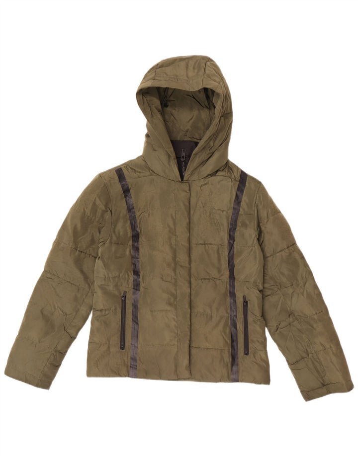 Damska wyściełana kurtka z kapturem Jack Wills UK 10, małe, poliestrowe paski w kolorze khaki