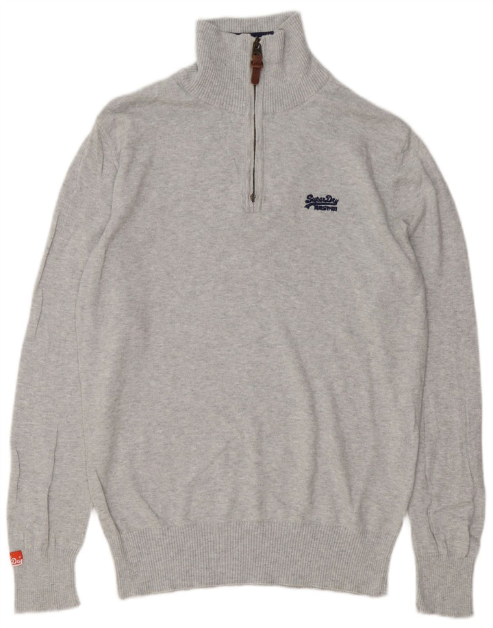 Męski sweter z zamkiem błyskawicznym Superdry, duży, szary, bawełniany w cętki