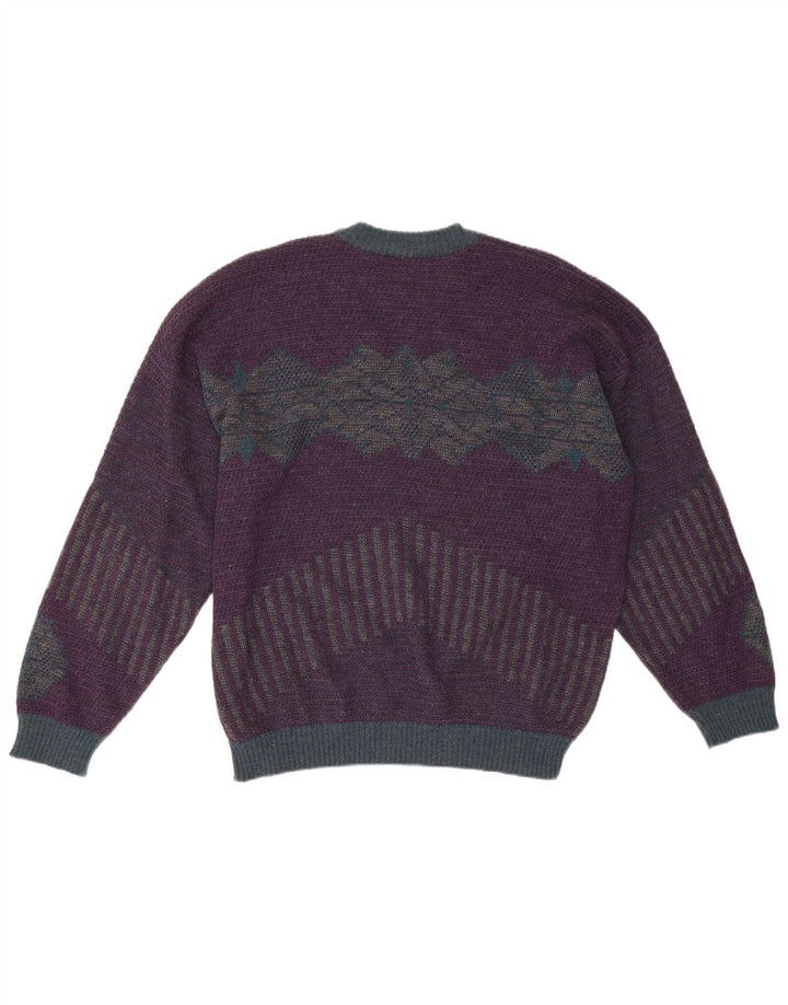 Męski sweter z okrągłym dekoltem w stylu vintage IT 50 Średni fioletowy geometryczny