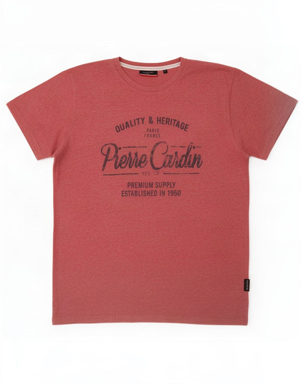 Męski T-shirt z grafiką Pierre Cardin, duży, różowy, poliester