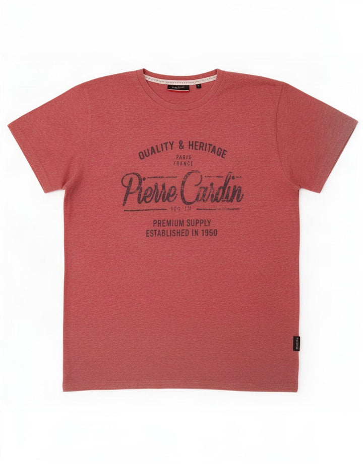 Męski T-shirt z grafiką Pierre Cardin, duży, różowy, poliester