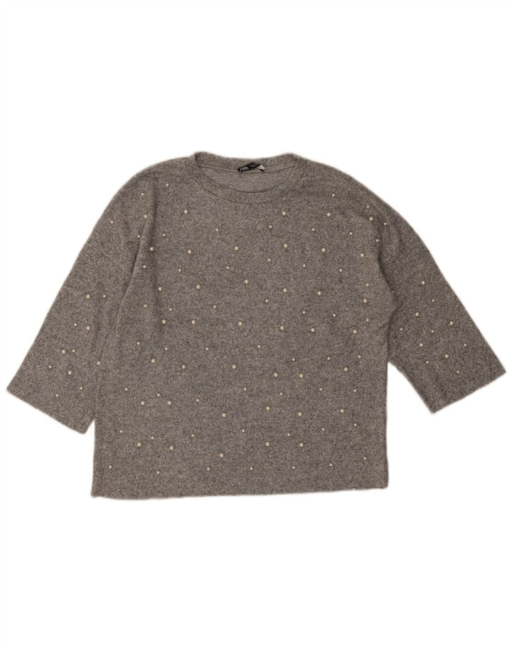 Damski top oversize Zara z rękawem 3/4, UK 10, mały, szary nakrapiany