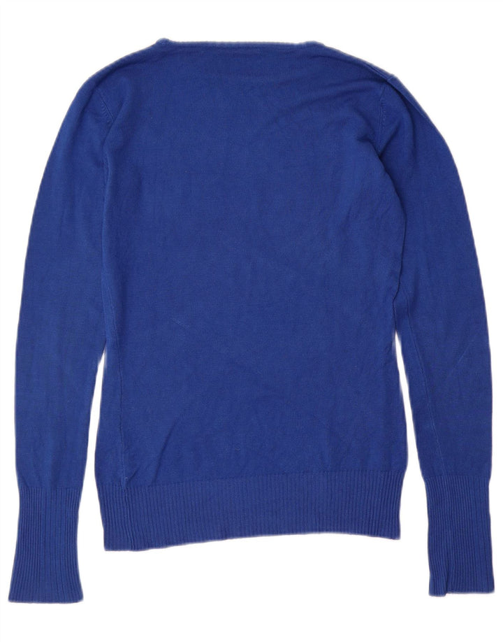 Damski sweter GUESS z graficznym dekoltem w łódkę UK 12 Średni niebieski wiskoza