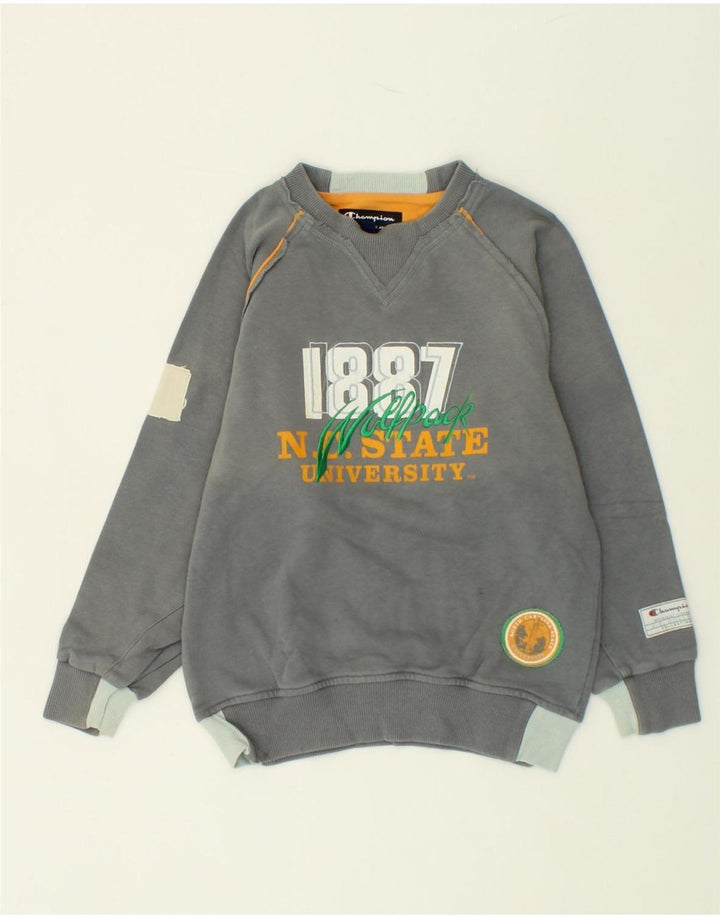 CHAMPION Boys Graphic Sweatshirt Jumper 7-8 Years Small Grey Cotton Vintage Champion and Second-Hand Champion from Messina Hembry 