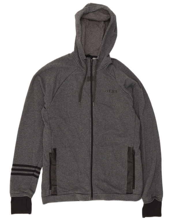 Adidas Męski sweter z kapturem Climalite i zamkiem błyskawicznym, duży, szary, z blokami kolorów, bawełniany
