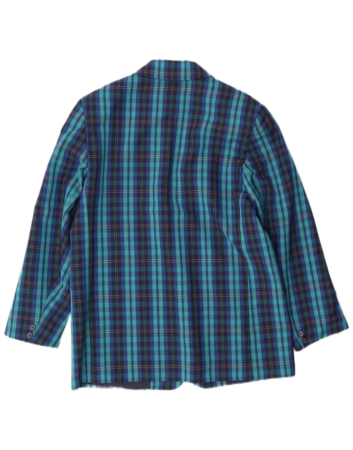 ST MICHAEL Womens 1 Button Blazer Jacket UK 14 Medium Blue Check Polyester