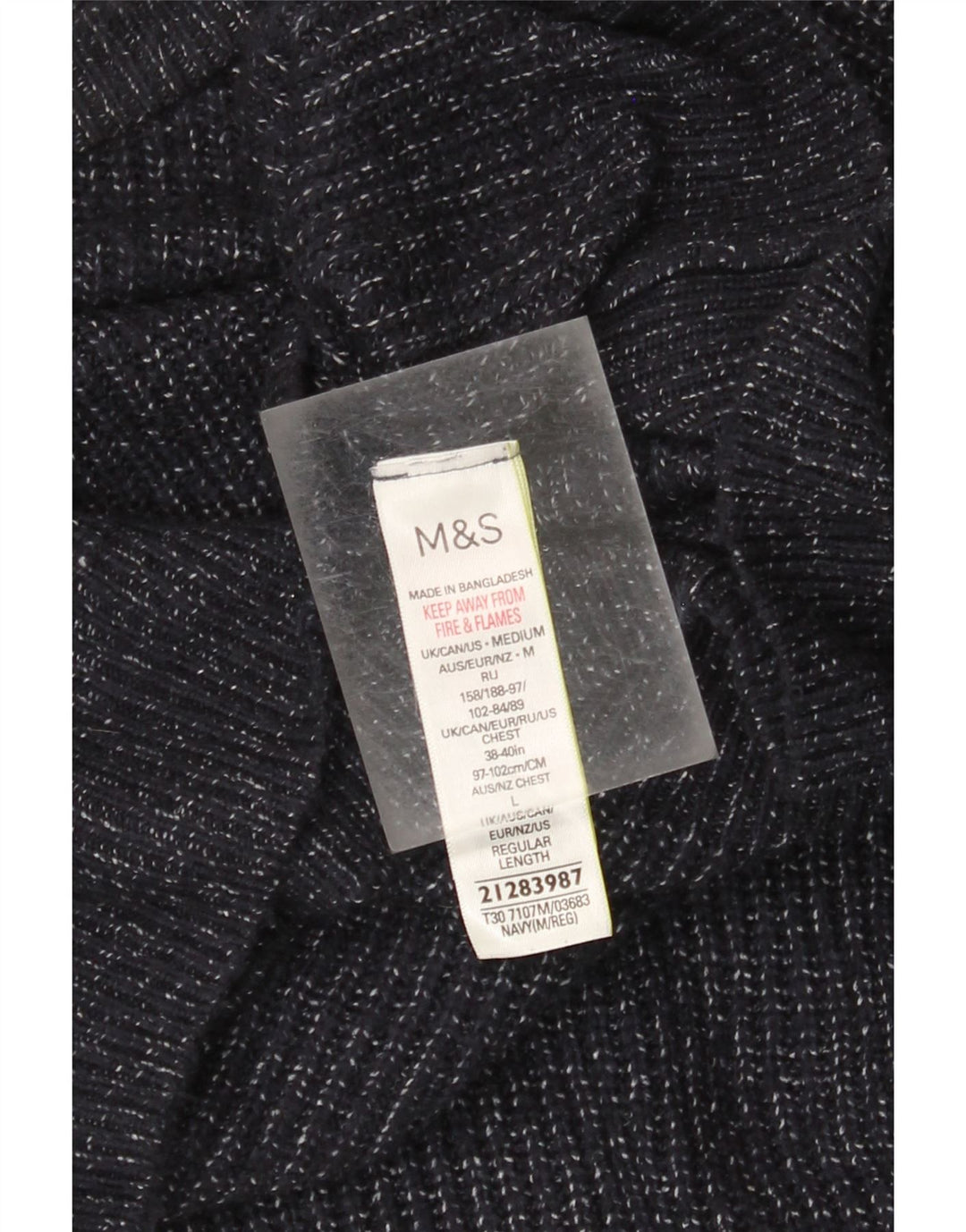 Marks & Spencer Męski sweter z dekoltem w łódkę, średni granatowy, nakrapiany