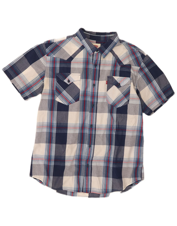 Levi's Mens Short Sleeve Shirt Large Navy Blue Check Cotton