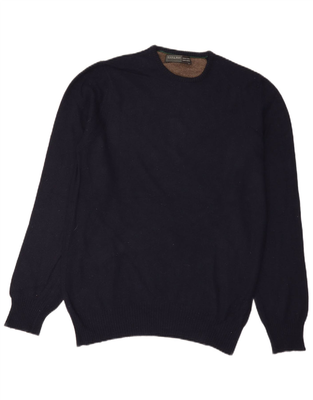 Męski sweter Zara z okrągłym dekoltem, duży, granatowy