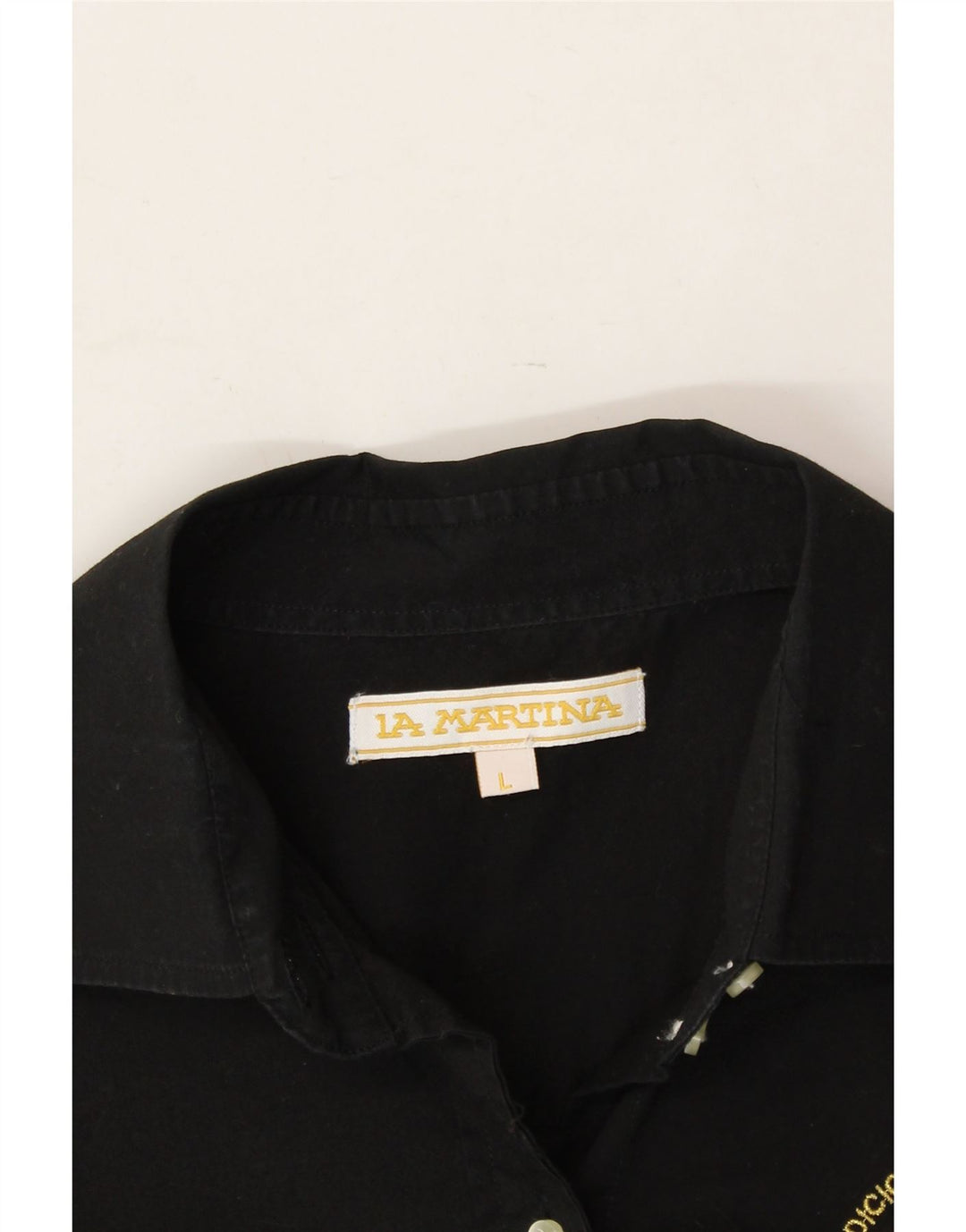LA MARTINA Womens Graphic Shirt UK 16 Large Black Vintage La Martina and Second-Hand La Martina from Messina Hembry 