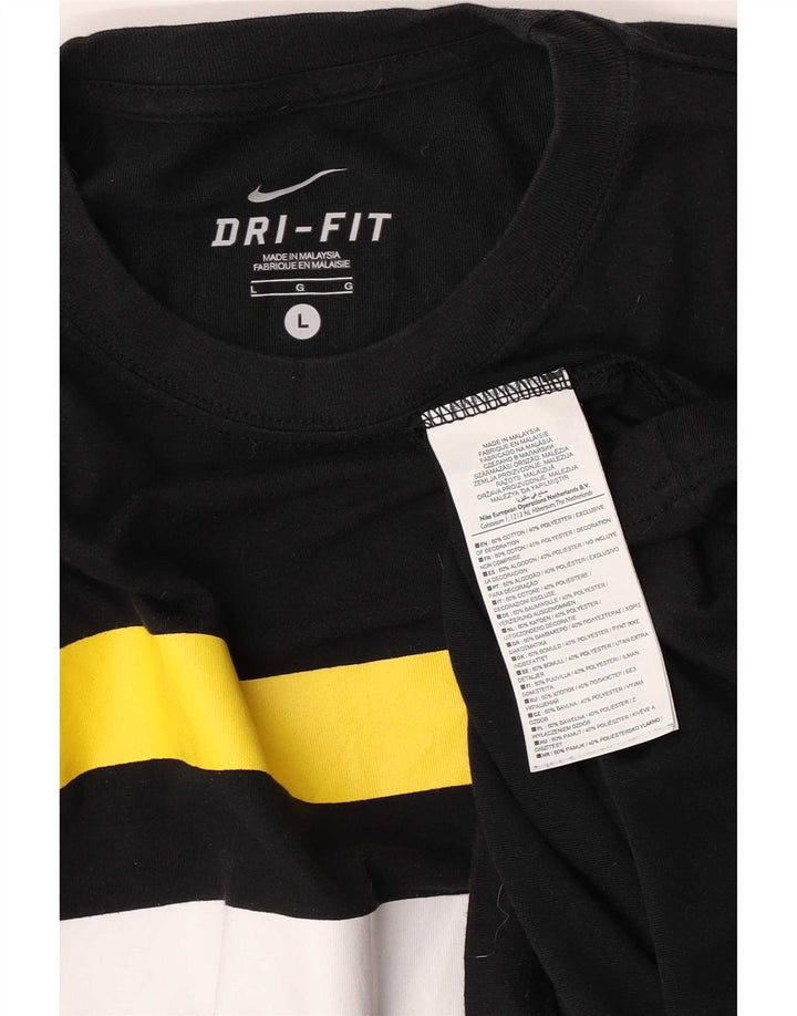 Męski T-shirt Nike Dri Fit, duży, czarny poliester z blokami kolorów