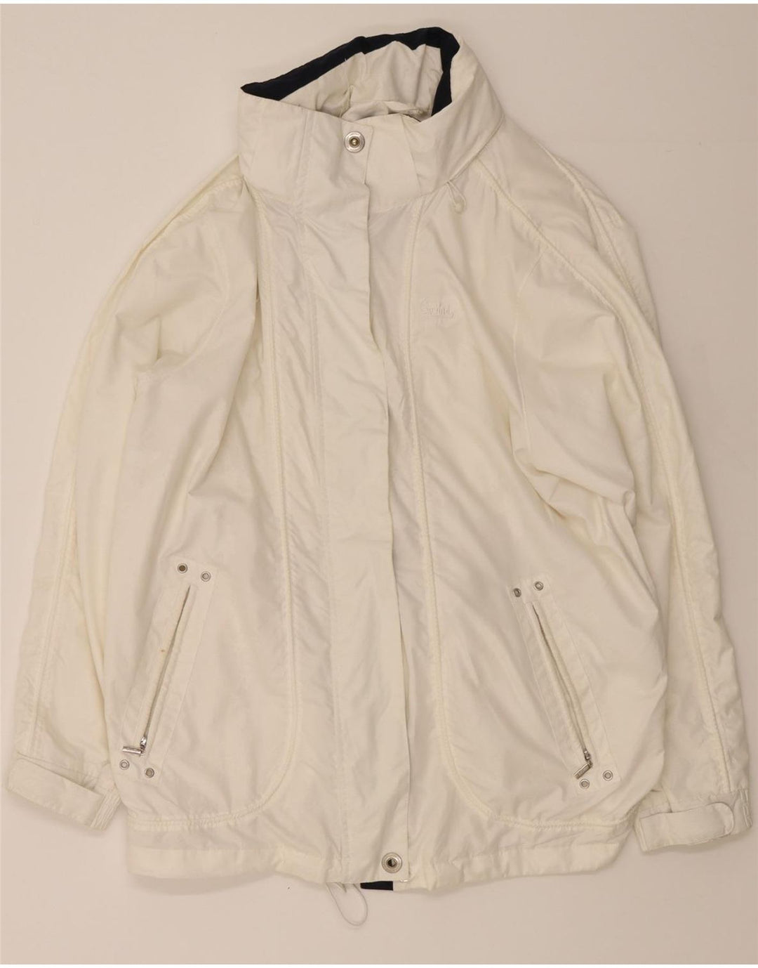 VINTAGE Womens Hooded Windbreaker Coat UK 16 Large White Vintage Vintage and Second-Hand Vintage from Messina Hembry 