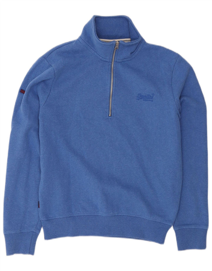 Męski sweter z zamkiem błyskawicznym Superdry, mały, niebieski, bawełniany