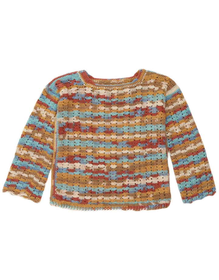 Sweter damski w stylu vintage z dekoltem w łódkę, UK 14, średnie, wielokolorowe paski