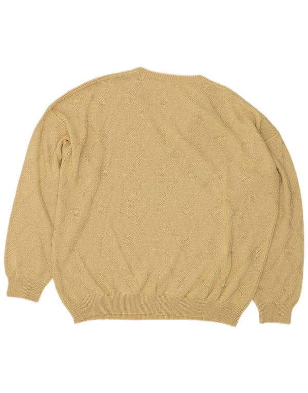 VINTAGE Męski sweter z dekoltem w kształcie litery V XL Żółty Argyle/Diament