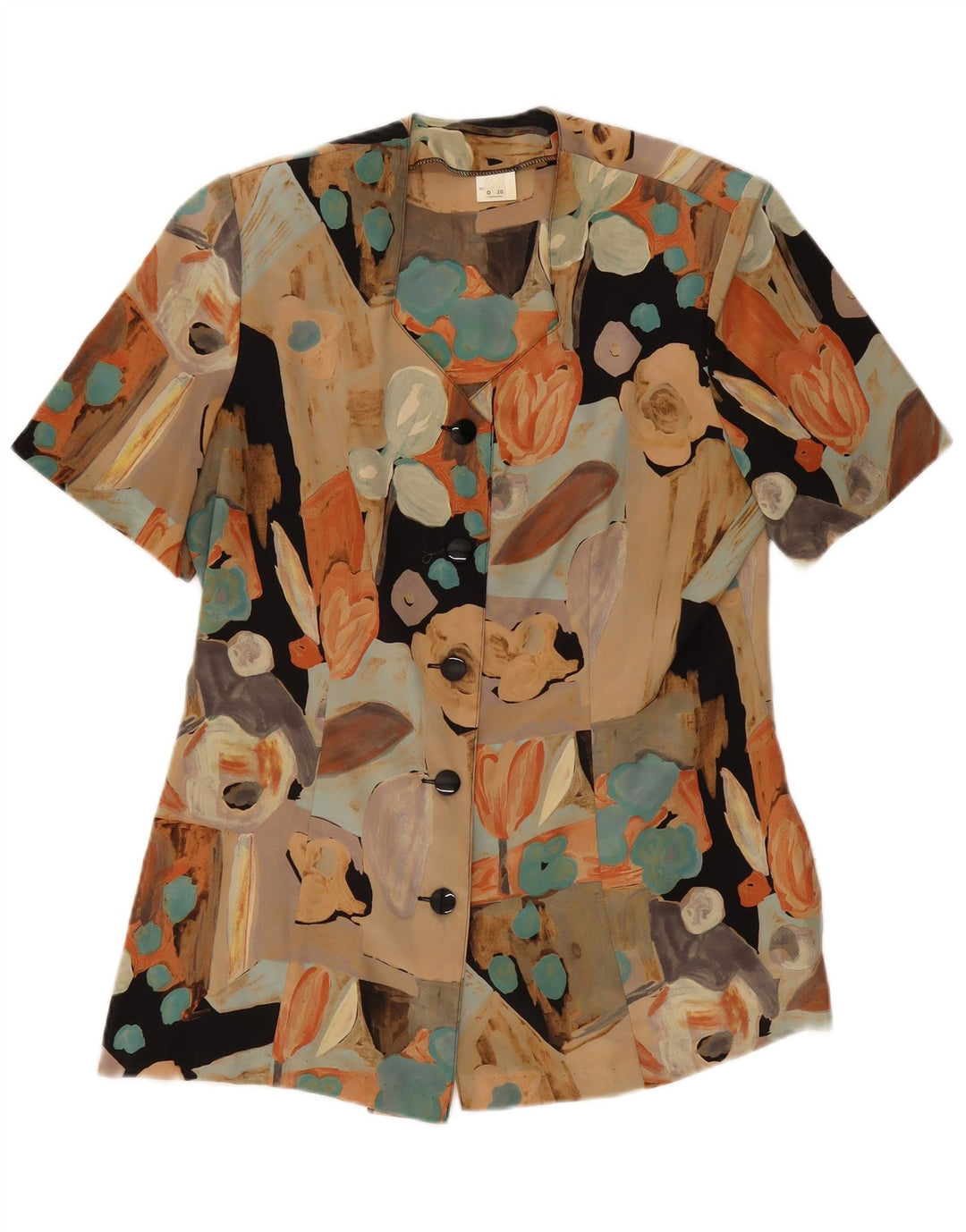 Bluzka damska z krótkim rękawem w stylu vintage, UK 18 XL, wielobarwny patchwork