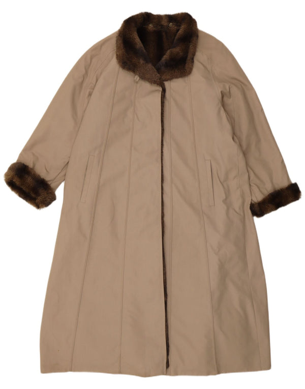 VINTAGE damski płaszcz oversize ze sztucznego futra EU 40, średni beżowy poliester