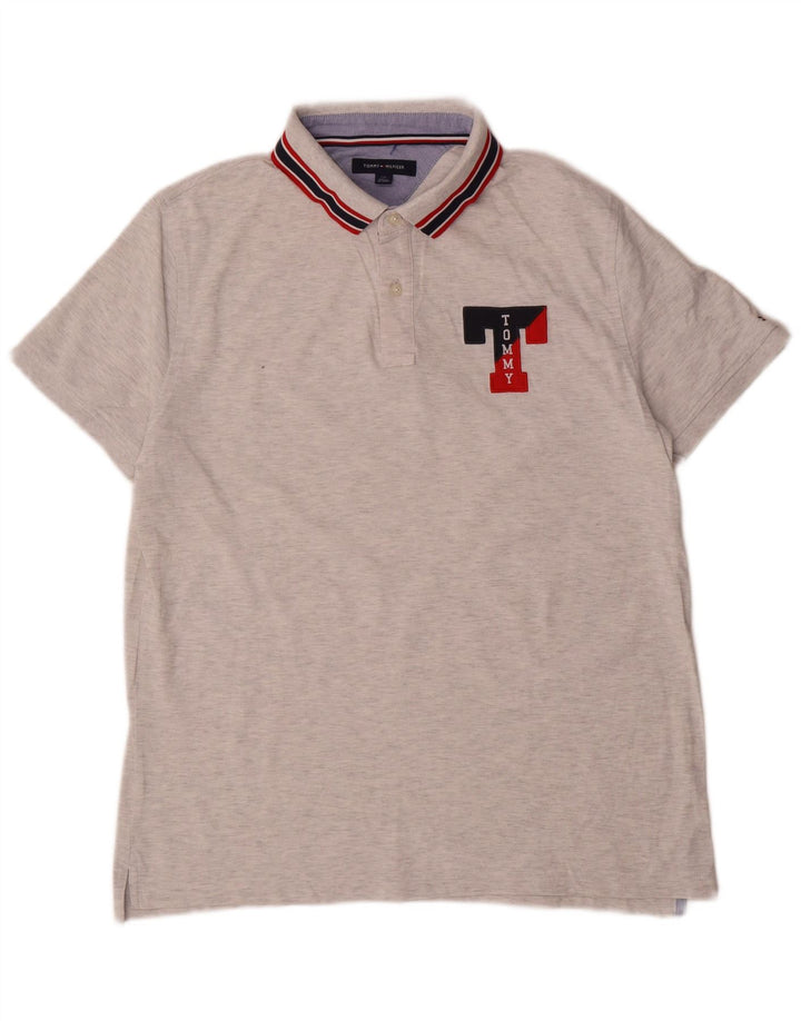 Męska koszulka polo Tommy Hilfiger z grafiką, duża, szara, nakrapiana