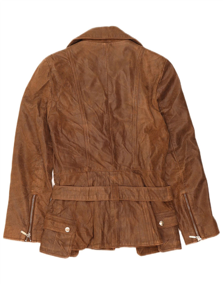 FEMININ TOUCH Womens Leather Biker Jacket UK 14 Large Brown Leather