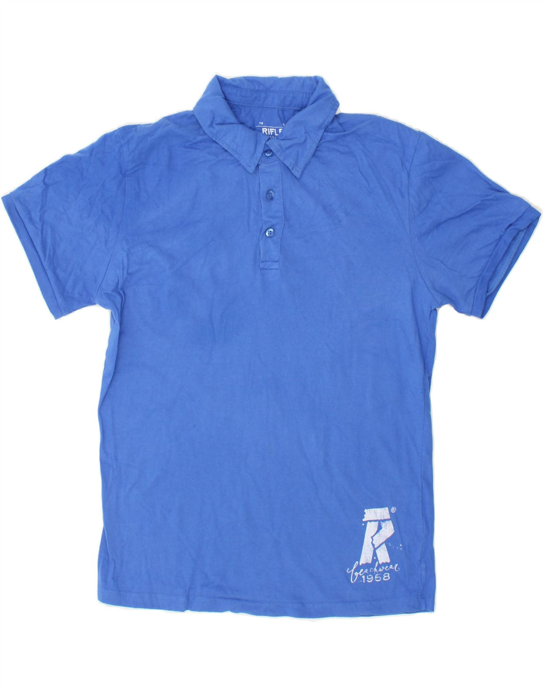 RIFLE Mens Graphic Polo Shirt XL Blue Cotton Vintage Rifle and Second-Hand Rifle from Messina Hembry 