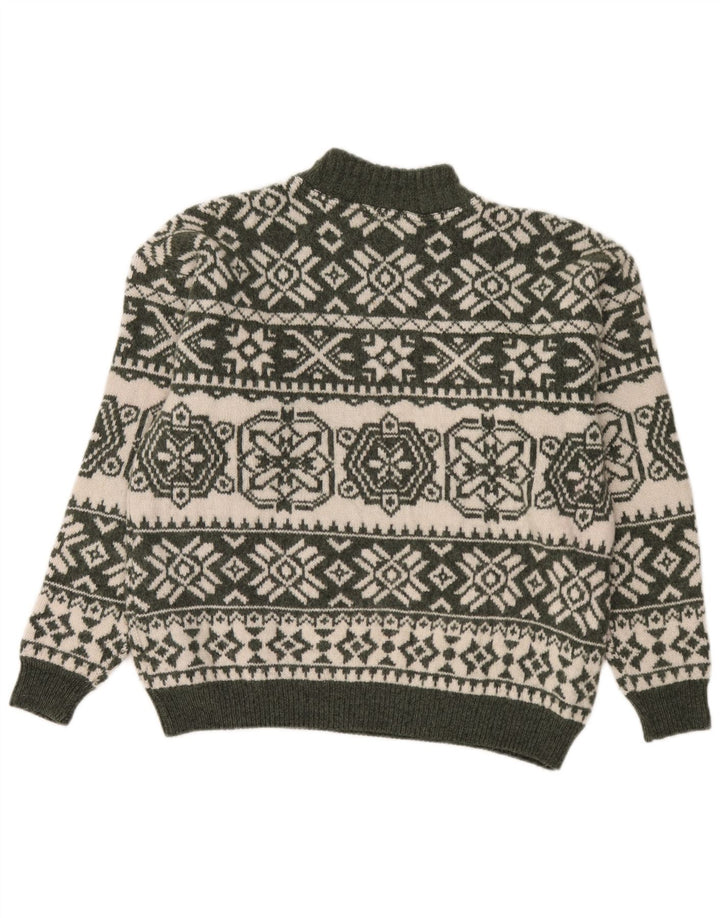 Bromley Męski sweter z golfem, duży, zielony Fair Isle