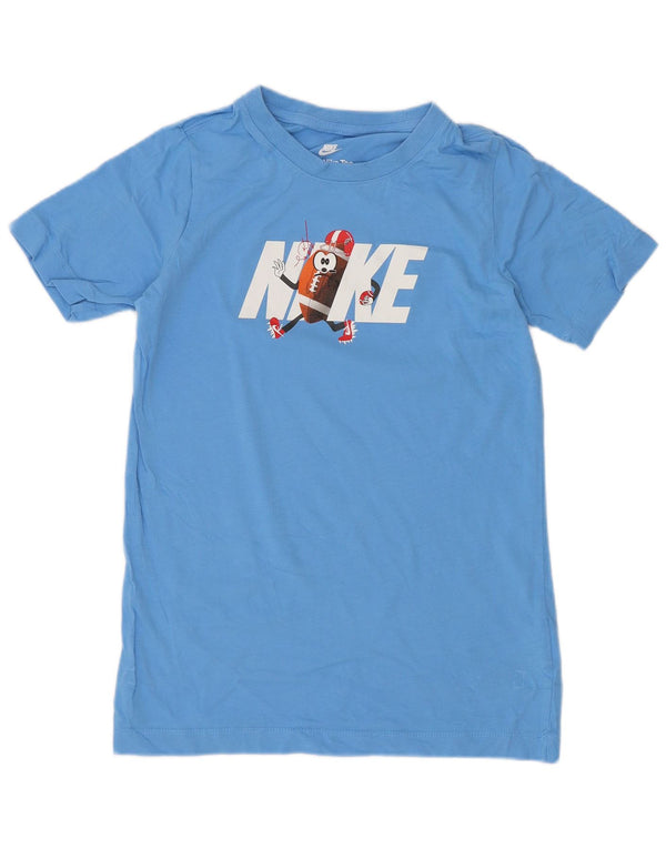 Chłopięcy T-shirt z regularną grafiką Nike, 10-11 lat, średnioniebieski, bawełniany, sportowy