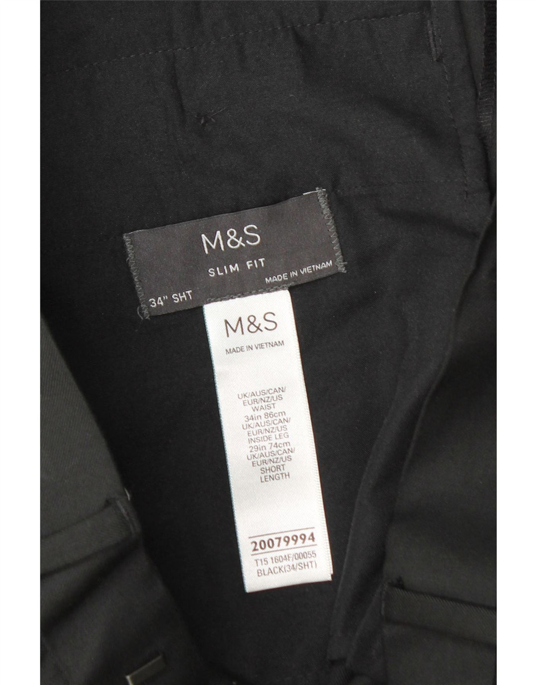 Marks & Spencer Męskie spodnie garniturowe slim fit W34 L29 Czarny poliester