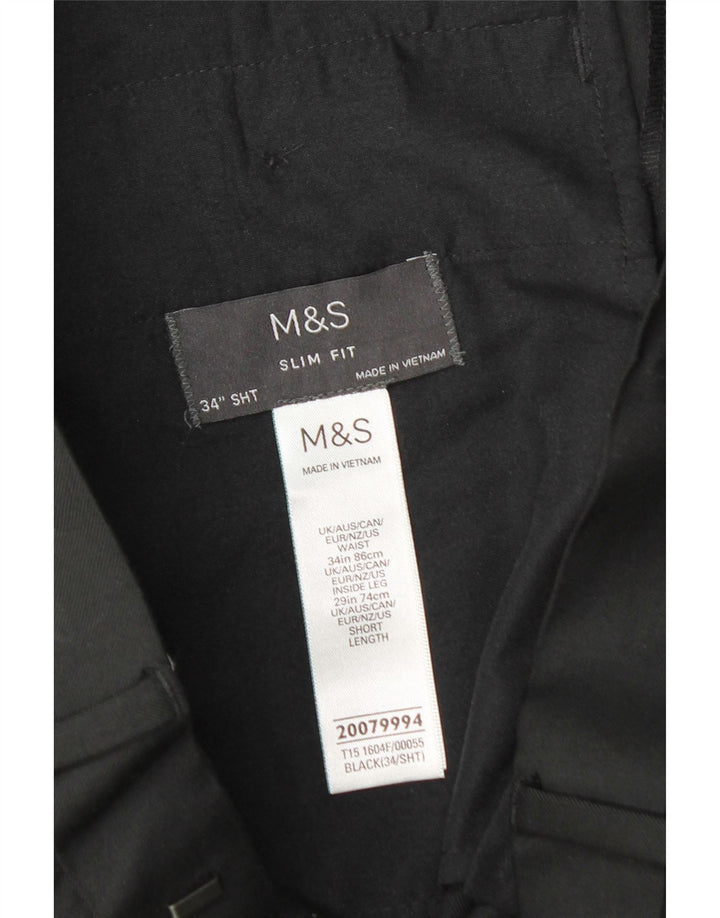 Marks & Spencer Męskie spodnie garniturowe slim fit W34 L29 Czarny poliester